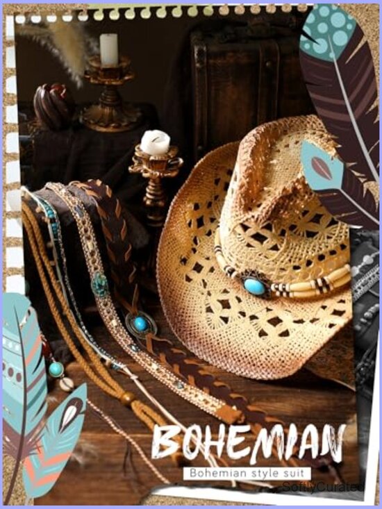 Straw Cowgirl Hat Set with 6 Interchangeable Bands main image 7